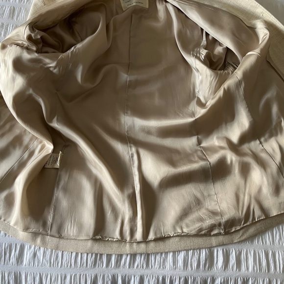 JAEGER Vintage Cream Linen Blend Lined Long Jacket Neutral Coastal Classic Chic - Picture 11 of 17